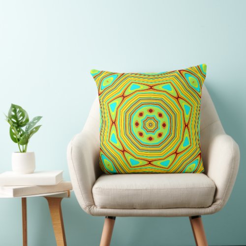 Throw Pillow Colorful Blue Orange Yellow Mandala 