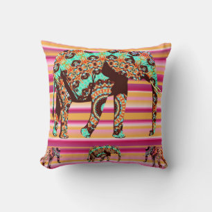 Throw Pillow Colorful Elephant African Stripe