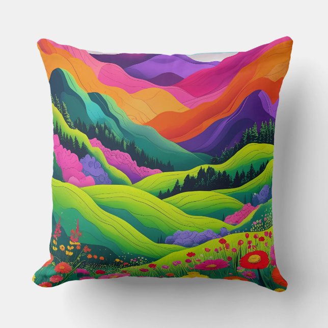  Throw Pillow _ Colorful Landscape Throw Pillow (Front)