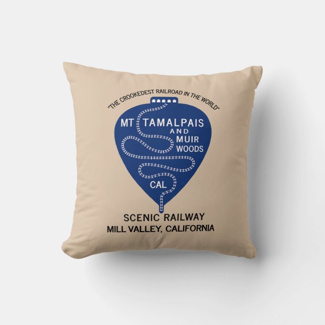 Throw Pillow Crookedest Railroad Mt Tamalpais (Front)