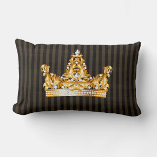 Throw Pillow crown,gold,brown,mustard,stripes,nobl