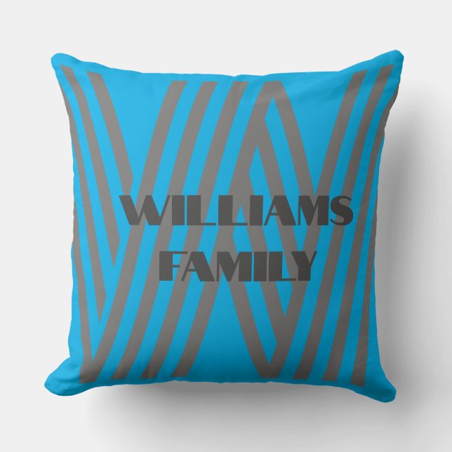 Throw Pillow custom template blue monogram family (Front)
