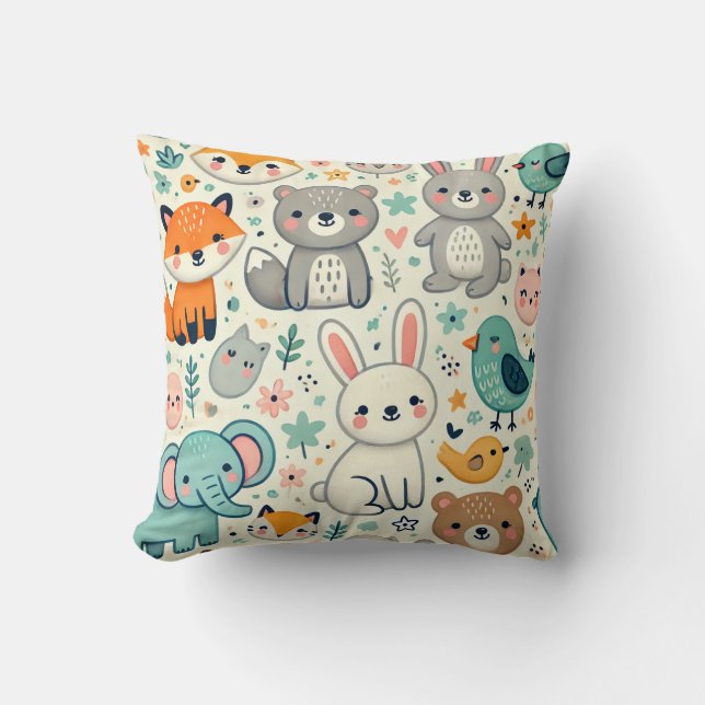 Throw Pillow, Cute animals Throw Pillow (Front)