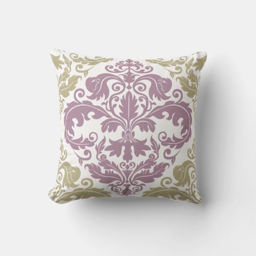 Throw Pillow _ Damask Duo _ Sage  Plum