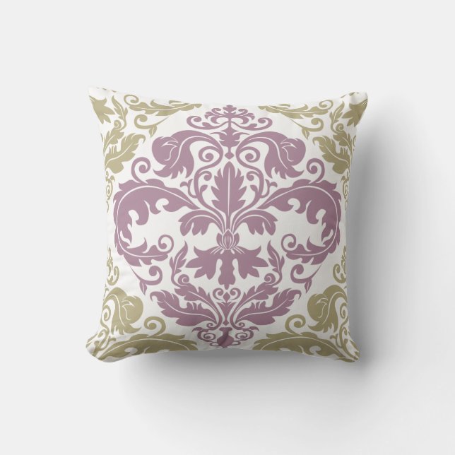 Throw Pillow - Damask Duo - Sage & Plum (Front)