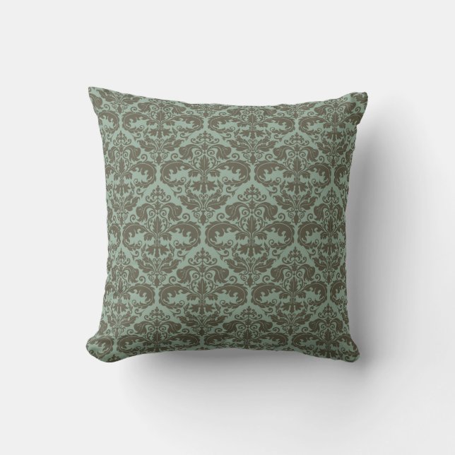 Throw Pillow - Damask Pattern (Sage) (Front)