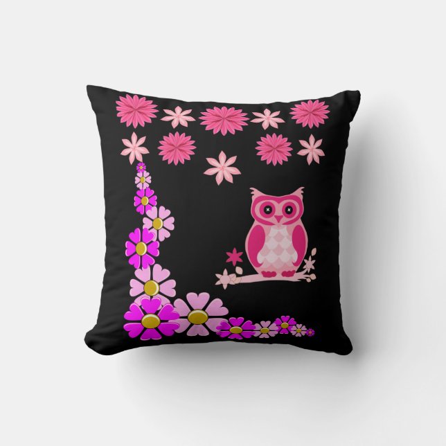 throw pillow decore floral owl (Front)