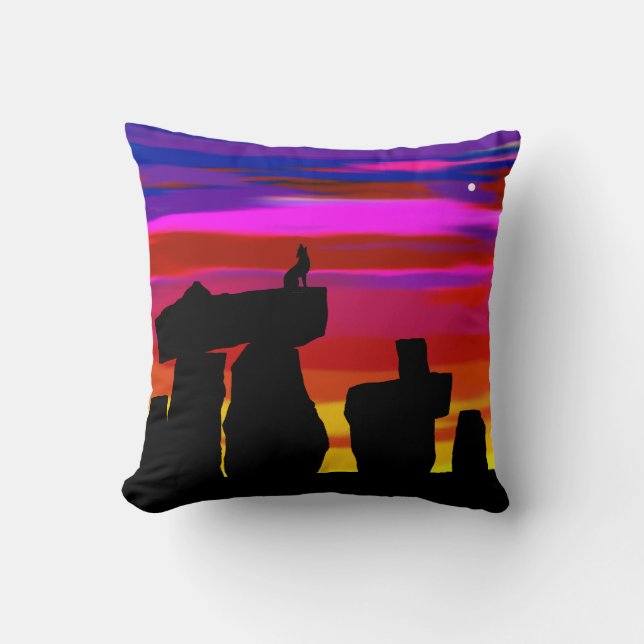 Throw Pillow Desert Sunset with Coyote (Front)
