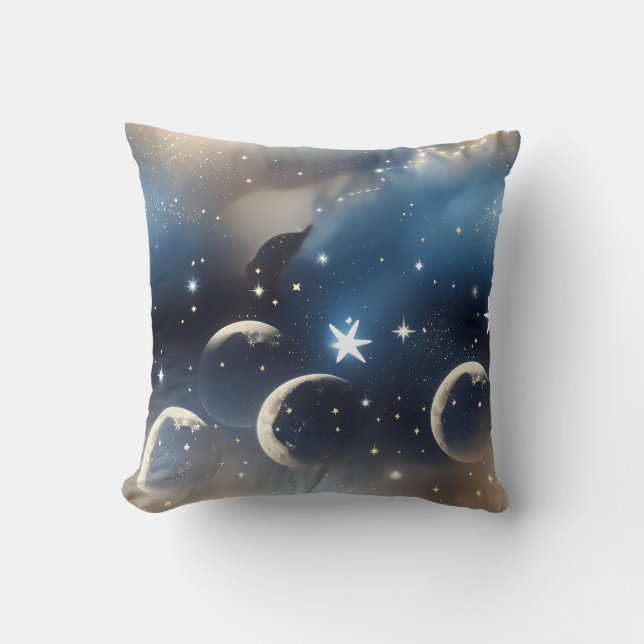 Throw Pillow - Dusty Blue Celestial Moon (Front)