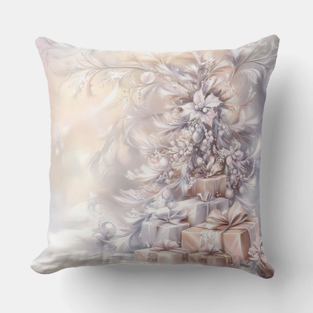 Throw Pillow-Elegant White Christmas Throw Pillow (Front)