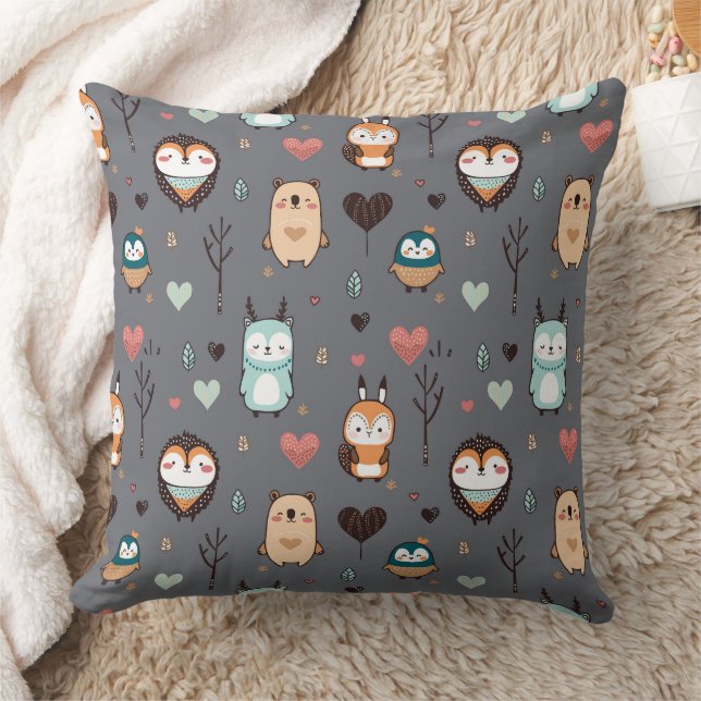 Throw Pillow features a cute illustration. (Blanket)