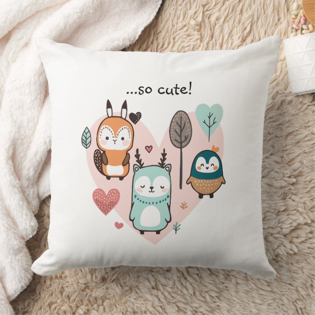 Throw Pillow features a cute illustration. (Blanket)