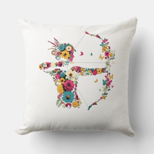 Throw Pillow female archer sihouette Fllowers