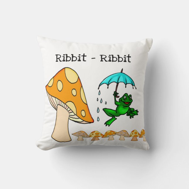 Throw Pillow Frog, Ribbit Ribbit Mushroom (Front)