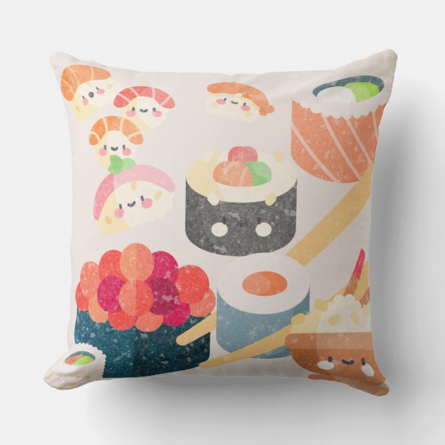 Throw Pillow Fun Sushi Design for Couch or Bed (Front)