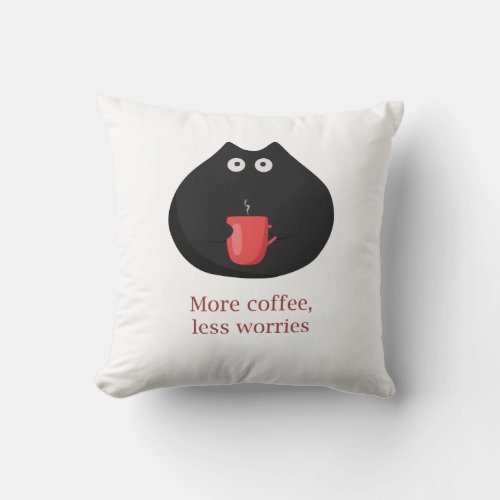 Throw Pillow Funny Cat and Coffee