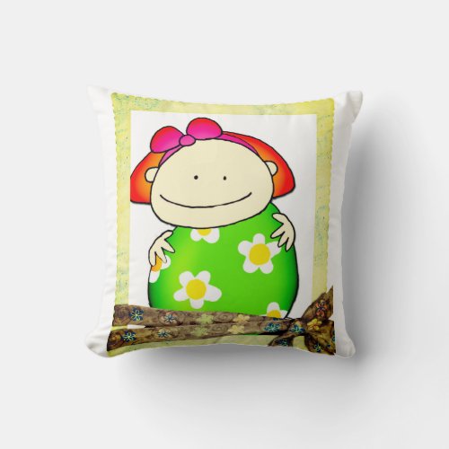 Throw Pillow Girl Green Yellow Flowers