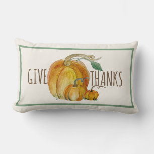 Throw Pillow: Give Thanks Pumpkin Harvest Blessing Lumbar Pillow