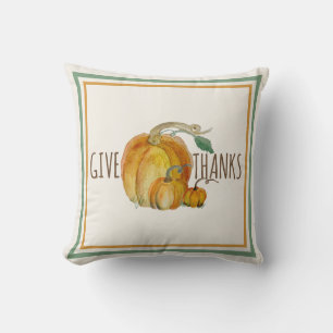Throw Pillow: Give Thanks Pumpkin Harvest Blessing Pillow