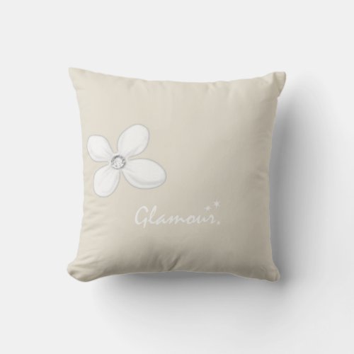 Throw Pillow Glamour White Flower Floral Beige 