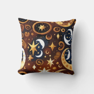 Throw Pillow – Golden Ochre Celestial Moon Pattern