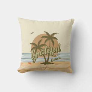Throw Pillow grateful at the beach, fall colors