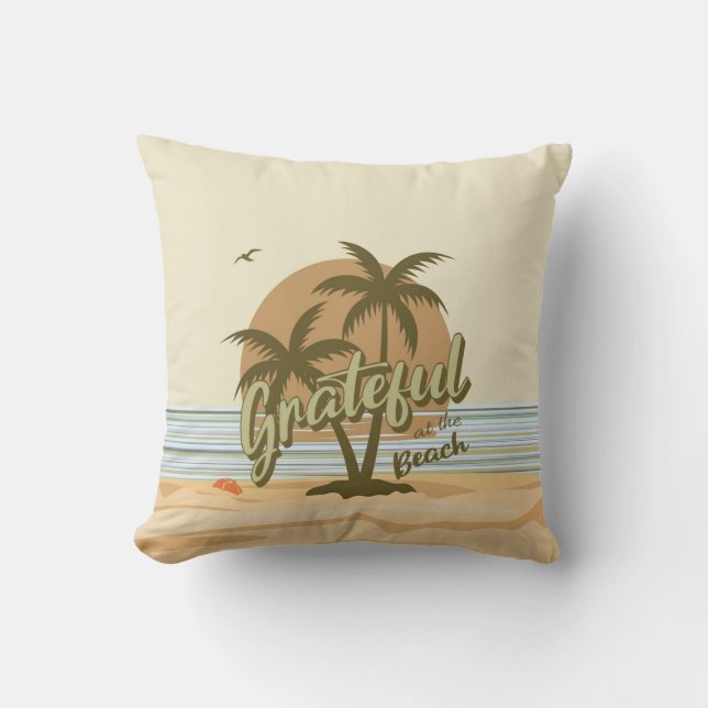 Throw Pillow grateful at the beach, fall colors (Front)