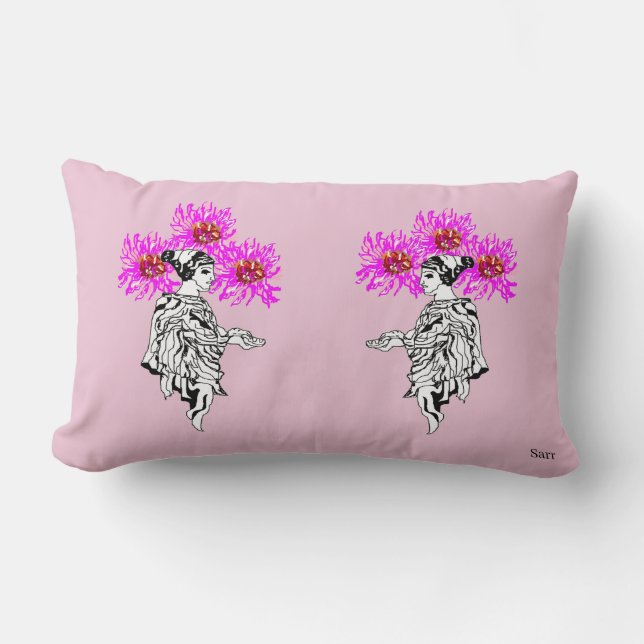 Throw Pillow : Greek Statue & Pink Gerbera Daisies (Front)