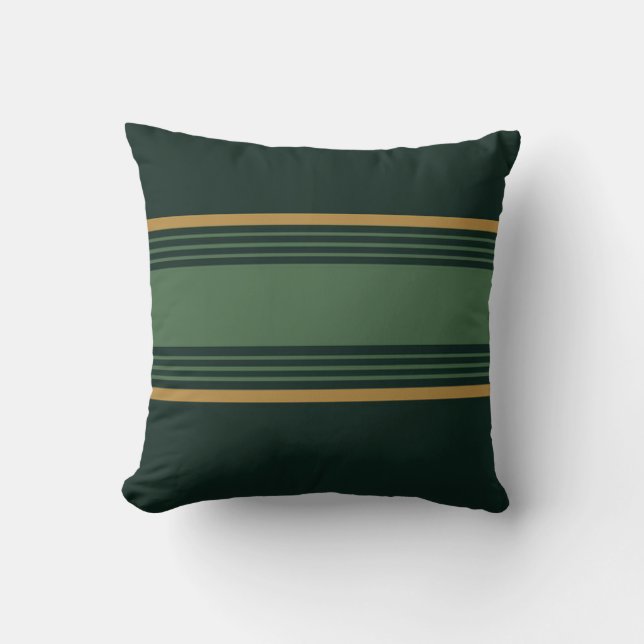Throw Pillow/Green and Gold Stripes Throw Pillow (Front)