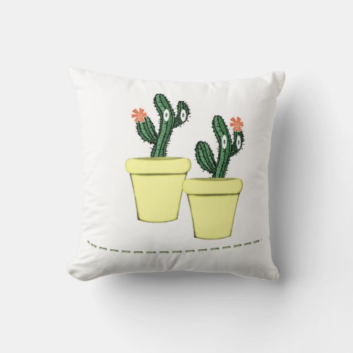 Throw Pillow Green Cactus Yellow Pot Floral 