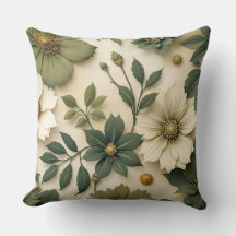 Throw pillow green flowers pattern style