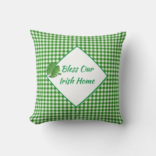 Throw Pillow_Green Plaid Bless Our Irish Home Throw Pillow