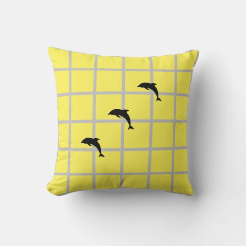 Throw Pillow _ Grid Line Design _ Dolphin Dance _ 