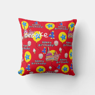 Throw Pillow, Happy 4th Birthday Red Throw Pillow