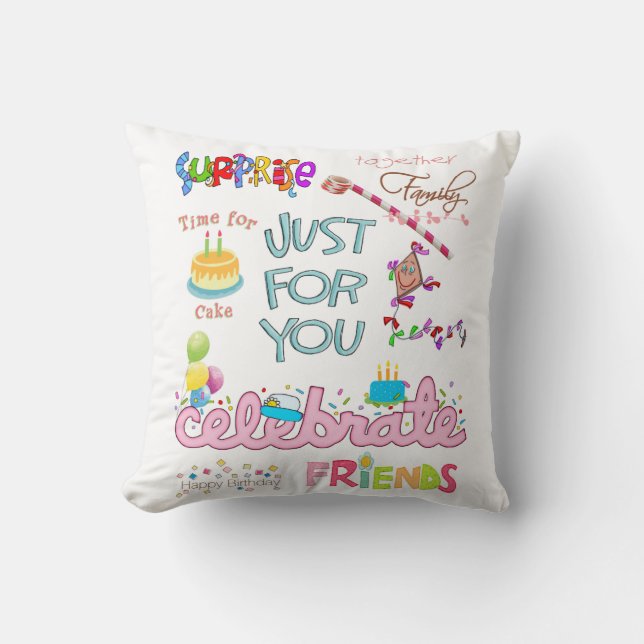 Throw Pillow, Happy Birthday Friends Family Throw  Throw Pillow (Front)