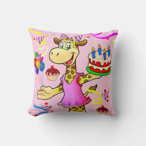 Throw Pillow Happy Birthday Giraffe