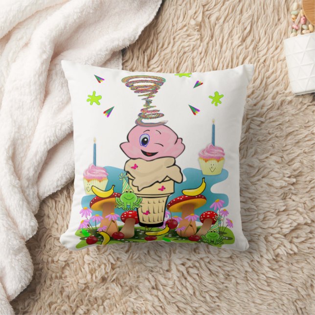Throw Pillow, Happy Birthday Pink Cupcake Throw Pillow (Blanket)