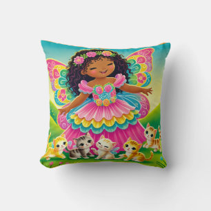 THROW PILLOW "HAPPY FAIRY with KITTENS"