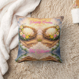 Throw Pillow He Is Risen Religious Floral Crown