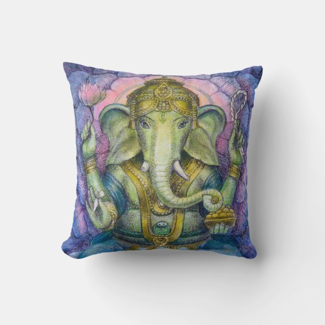 Throw Pillow Hindu Elephant Ganesha Spiritual Art (Front)