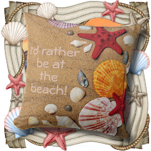 THROW PILLOW - I'd Rather Be At The Beach - Golden