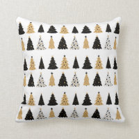 Throw Pillow in Black and Gold Christmas Tree