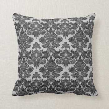 Throw Pillow In Black And Gray Damask by sfcount at Zazzle