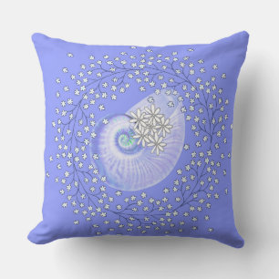 Throw Pillow in Blue Shell & Daisy Design