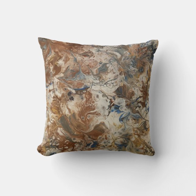 Throw pillow in brown, blue & white (Front)