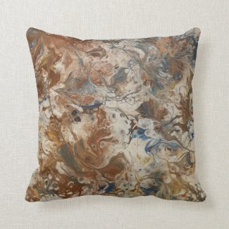 Throw pillow in brown, blue & white