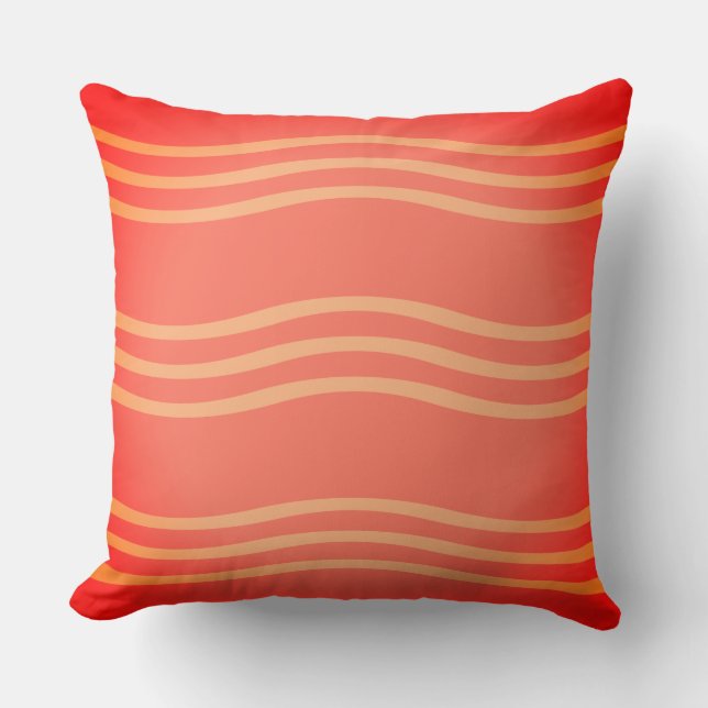 Throw Pillow in Shades of Orange With Waves (Front)