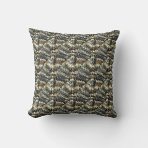 Throw Pillow - Knit Pattern in Blue, Brown, White