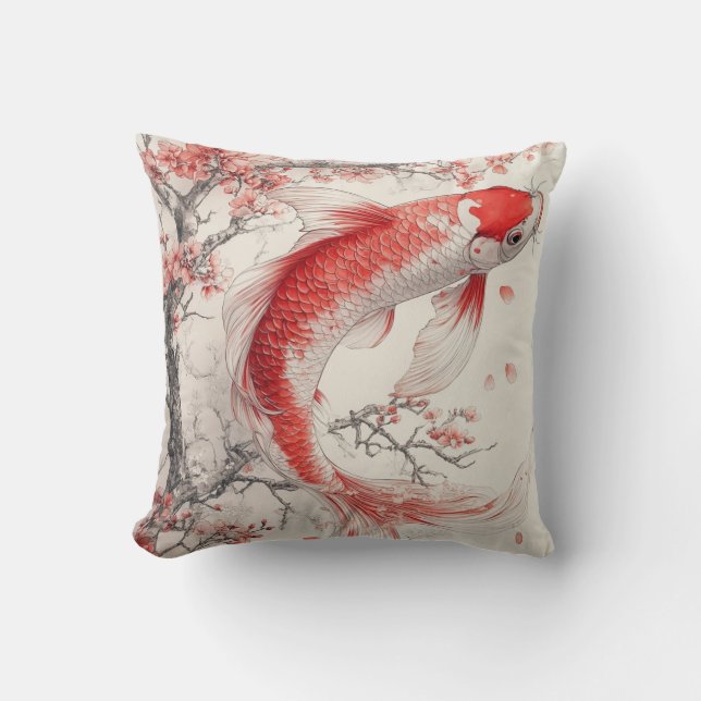throw Pillow, koi fish Throw Pillow (Front)
