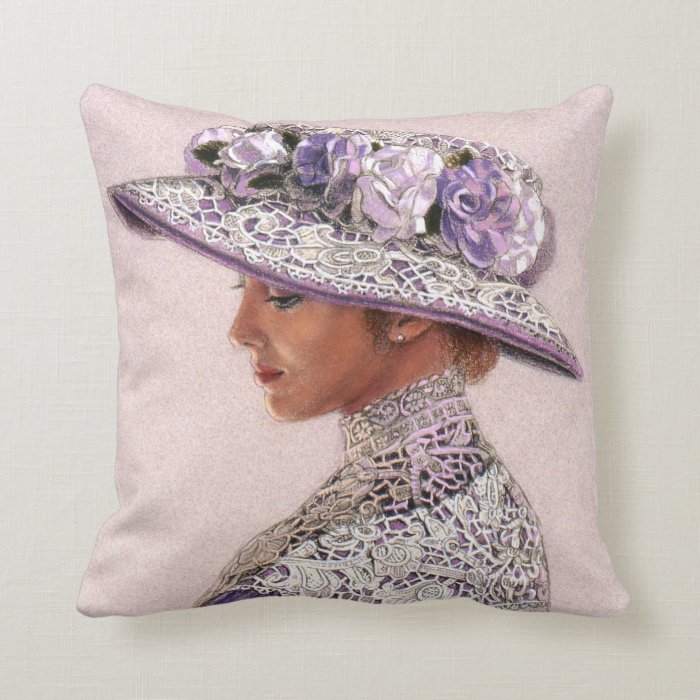 Throw Pillow Lavender Lace Victorian Lady Rose Hat